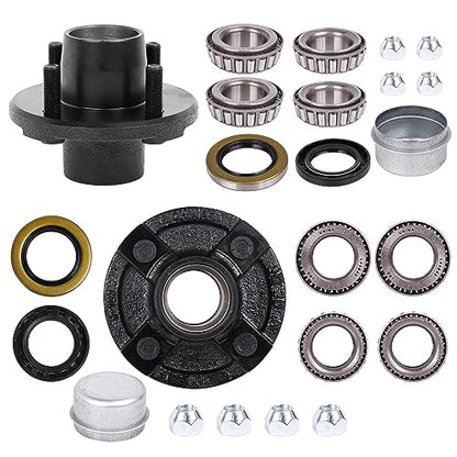 2 Sets Trailer Idler Hub Kit 4 on 4 Bolt Pattern for 2000 lb Axles, Includes 1" and 1-1/16" Bearings with Pre-Installed Races, Reliable Performance for Boat and Utility Trailers - size: 4 on 4" 2000 lbs