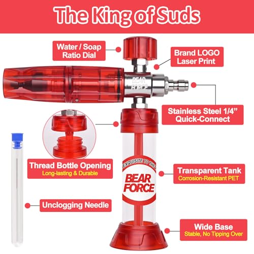 BEAR FORCE Pressure Washer Gun Up to 3000 PSI with Undiluted Mini Foam Cannon Set, 5 Spray Nozzles, Power Washer Spray Gun with 3/8'' Swivel Quick Connect, M22-15mm Connector, Car Wash, Car Detailing - color: Spray Gun & Mini Foam Cannon Set