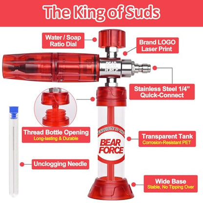 BEAR FORCE Pressure Washer Gun Up to 3000 PSI with Undiluted Mini Foam Cannon Set, 5 Spray Nozzles, Power Washer Spray Gun with 3/8'' Swivel Quick Connect, M22-15mm Connector, Car Wash, Car Detailing - color: Spray Gun & Mini Foam Cannon Set