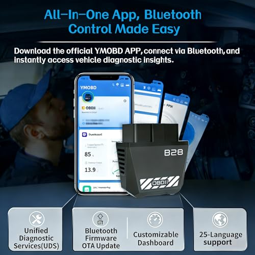 Wireless Bluetooth OBD2 Scanner, Auto Code Reader with Check Engine Light Reset, Live Data & I/M Readiness, USB Car Diagnostic Tool for iOS Android, Free YMOBD App, Compatible with Torque AlfaOBD