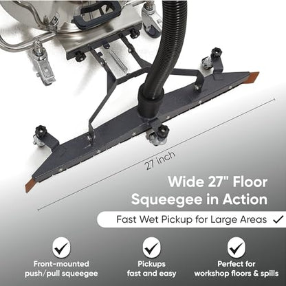 Dapper Supply 21 Gallon Heavy-Duty Industrial Wet/Dry Vacuum, Dual Motor, 3.3 HP, 222 CFM, 27" Squeegee, 120V/20A Plug, 2 Year Warranty - Ideal for Construction Sites, Warehouses & Industrial Cleanup - size: 21 Gal