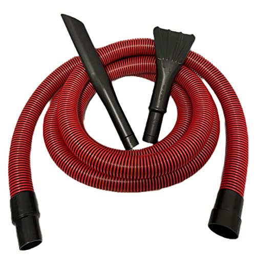 Wet/Dry Vacuum Hose Cleaning Kit, 15' Long Crushproof Hose Fits 2-1/4" Inside Diameter Inlet Port, Includes Professional Detailing Crevice Tool and Nozzle Attachments, Red - color: Red