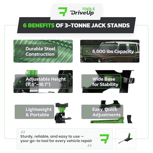 Jack Stands 3 Ton (6,600 lb) Heavy Duty Steel, Double Locking, Set of 2, Adjustable Height 11.03-16.7 Inch, Green Car Jack Stands for Cars SUV Trucks Vans - size: 3 Ton