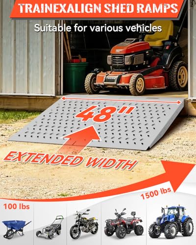 Heavy-Duty Shed Garage Access Ramps 2 PCS, 1500LBS Capacity Anti-Slip Punch Plate, Perfect for Riding Mowers, Motorcycles, Tractors, Snow Blowers & Garden Carts