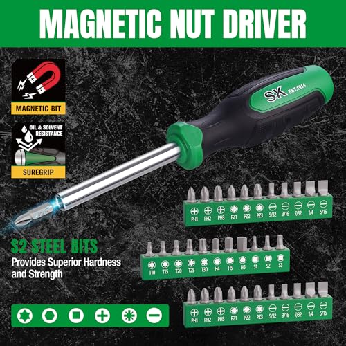 SK Mechanics Tool Set, 1/4'' & 3/8'' & 1/2'' Drive Sockets, SAE & Metric | 149-Piece Tool Kit with 216-P Quick-Release Ratchet, SuperKrome Finish, Heat Treated, with Storage Suitcase