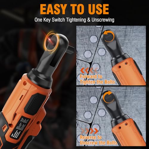 Protmex 3/8" Electric Cordless Ratchet Wrench Set (Brushless) | 74 FT-LBS (100 N.m), 400 RPM Variable Speed, LED Light, 21V with 2 x 2.0Ah Batteries, 1/4 Adaptor, 3" Extension Bar