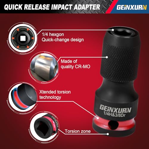 Geinxurn 2PCS Impact Screwdriver Bit Holders, 1/2-Inch Square Drive to 1/4-Inch Quick Release Hex Socket Adapter for Impact Wrench - size: 2pcs-1/2"