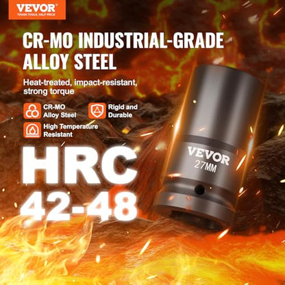 VEVOR 1" Drive Impact Socket Set, 8 Piece Deep Socket Set Metric 27-41mm, 6 Point Cr-Mo Alloy Steel for Auto Repair, Easy-to-Read Size Markings, Rugged Construction, Includes Storage Case - style: 1" 8PCS CR-MO