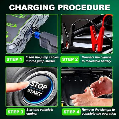 K10A 1000A Jump Starter, Portable Car Battery Jump Starter with Air Compressor, 12V Lithium Battery Booster Pack, Power Bank & Jumper Cables for 6.0L Gas & 3.0L Diesel Engines