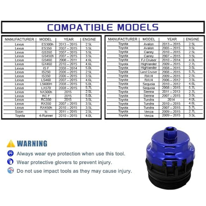 A ABIGAIL Heavy Duty Oil Filter Wrench for Toyota Oil Filter Tool Oil Filter Cap Wrench Removal Tool 64mm 1/2" Drive for Lexus, Camry, 4 Runner, Tundra 2.5-5.7L Engine