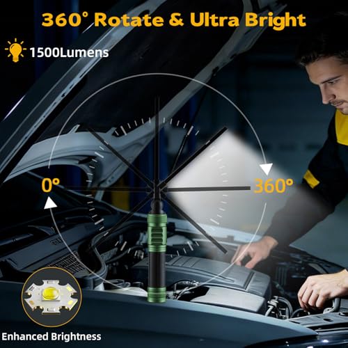LNRYY Magnetic Work Light 2Pack,1500 High Lumens & All Aluminum Rechargeable LED Work Light, 7 Modes & 360° Rotation Magnetic Flashlight, Mechanic Light for Car Repairing, Fathers Day Dad Gifts | All Aluminum, 1500 High Lumens, Digital Display, 360° Rotat