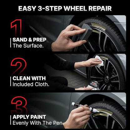 Wheel Scratch Fix® Dark Gray Touch Up Paint for Cars - DIY Alloy Wheel Repair Kit, Curb Rash Remover with Fast-Drying Pen - Long-Lasting OEM Finish Car Rim Paint for Scuffs and Chips at Home (Satin Dark Gray) - color: Gray - Dark/Satin - Kit
