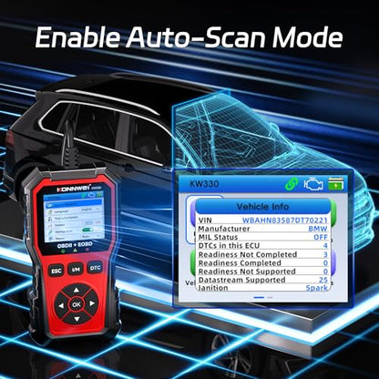 KONNWEI OBD2 Scanner Diagnostic Tool KW330, Check Engine Code Reader with Battery Voltage Test, Live Datastream, Freeze Frame, Car Scanner Diagnostic Tool for All OBDII Car Since 1996