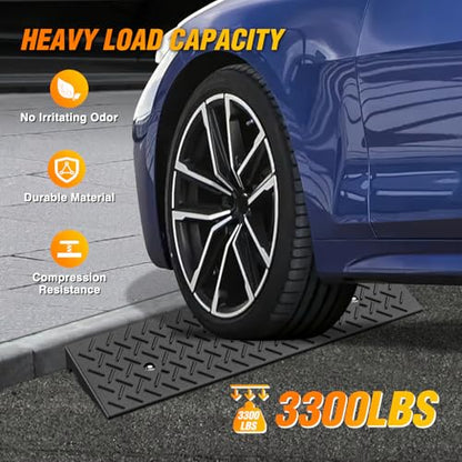 Nilight 2.4 Inch Rise Rubber Curb Ramp, 3300lbs Load Capacity | Heavy Duty Driveway Threshold Shed Ramp for Sidewalk Cars Lawn Mower Motorcycles - size: 2.4" Rise