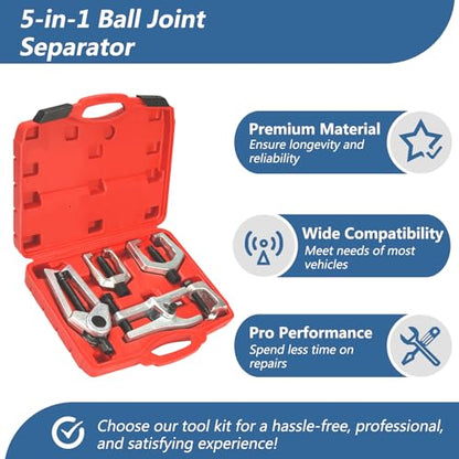 5-in-1 Ball Joint Separator Pitman Arm Puller Tie Rod End Tool Set for Front End Service Tie Rod Removal Tool Splitter Removal Kit - color: Red