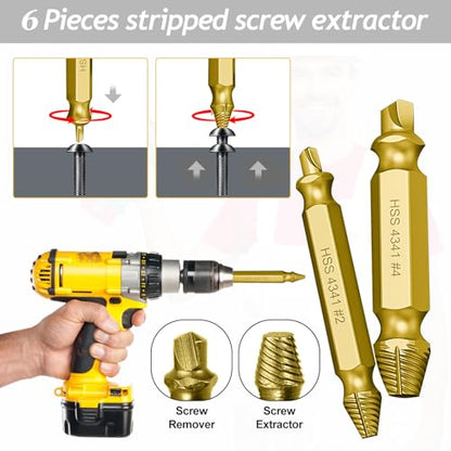 4PCS Damaged Screw Extractor Tools Sets, Stripped Screws Nuts & Bolts Drill Bit Tools for Easy Removal(Golden) - color: Golden