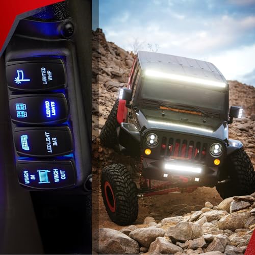 Nilight 16AWG LED POD Lights Wiring Harness Kit 12V On Off 5Pin Rocker Switch Laser Waterproof Toggle Power Relay Blade Fuse for Cars Jeep Boat ATV Trucks - 4 Leads Bule - style: LED Pod Lights Wiring-4 Leads
