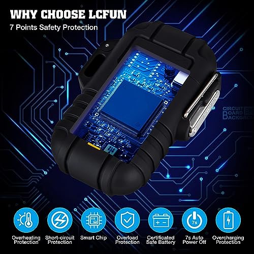 LcFun Electric Lighter Windproof Dual Arc USB Rechargeable Flameless Plasma Lighters Waterproof Matches for Camping Hiking Survival Tactical Gear Birthday Gifts for Men Husband - color: Black