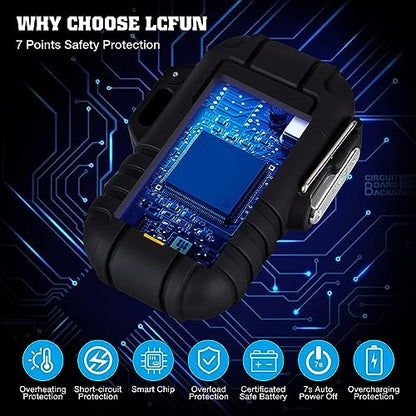 LcFun Electric Lighter Windproof Dual Arc USB Rechargeable Flameless Plasma Lighters Waterproof Matches for Camping Hiking Survival Tactical Gear Birthday Gifts for Men Husband - color: Black