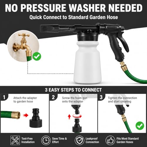 Car Wash Foam Gun for Garden Hose, Premium Foam Cannon Sprayer with Adjustable Foam Blaster, Car Wash Kit Soap Sprayer for Auto Detailing, Easy Connect Hose Foam Cannon-Red - color: Red