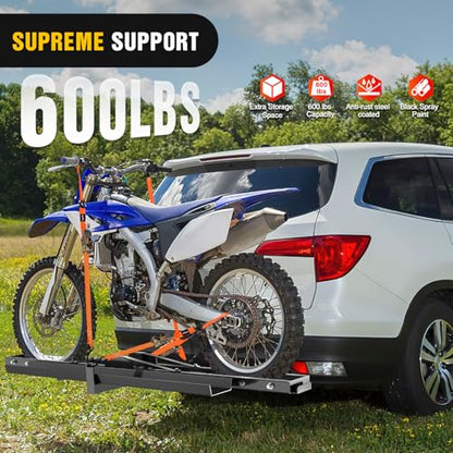 Nilight 600LBS Motorcycle Hitch Carrier with 55.11" Longer Loading Ramp | Heavy Duty Dirt Bike Hitch Hauler, Fits 2-Inch Receiver, Up to 5" Wide Tire, Includes Pin, Tie-Down Strap and Tightener - color: Motorcycle Hitch Carrier Steel 600 LBS