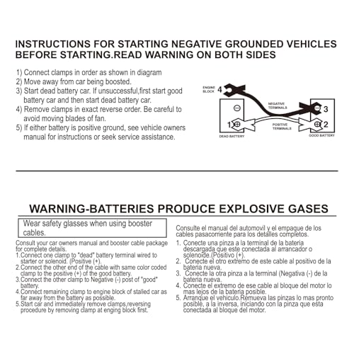 NOONE Jumper Cables for Car Battery, Heavy Duty Automotive Booster Cables for Jump Starting Dead or Weak Batteries (10-Feet) - size: 10Gauge x 10FT