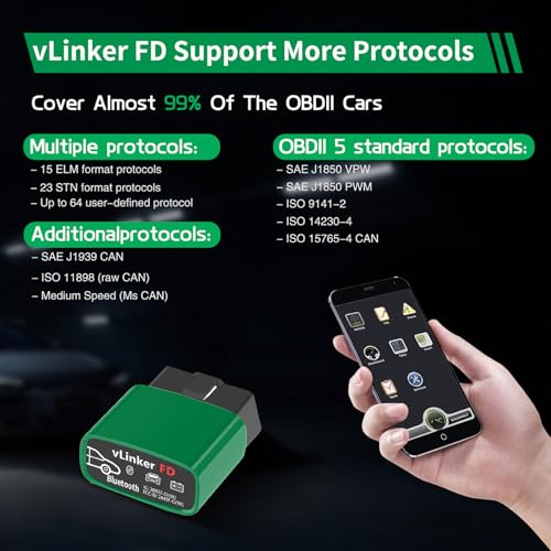 VGATE vLinker FD Bluetooth OBD2 Scanner Diagnostic Tool, Car Code Readers & Scan Tools for Android & Windows (Not iOS), Wireless OBD2 Adapter Auto All System Diagnostic to Check Engine Light - size: vLinker FD+ BT3.0 (FD BT3.0) Android & Windows