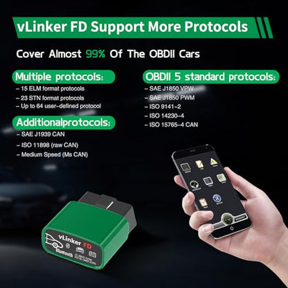 VGATE vLinker FD Bluetooth OBD2 Scanner Diagnostic Tool, Car Code Readers & Scan Tools for Android & Windows (Not iOS), Wireless OBD2 Adapter Auto All System Diagnostic to Check Engine Light - size: vLinker FD+ BT3.0 (FD BT3.0) Android & Windows