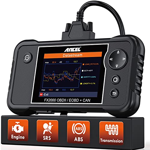 ANCEL FX2000-US OBD2 Scanner Diagnostic Tool, Engine ABS Airbag Transmission Diagnostics with Live Data, Check Engine Light Code Reader for Vehicle Health Diagnosis, Compatible with Most 12V Vehicles
