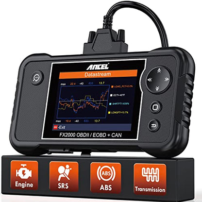 ANCEL FX2000-US OBD2 Scanner Diagnostic Tool, Engine ABS Airbag Transmission Diagnostics with Live Data, Check Engine Light Code Reader for Vehicle Health Diagnosis, Compatible with Most 12V Vehicles