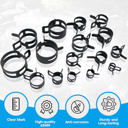 130Pcs 6-25mm Spring Band Hose Clamps With Hose Clamp Plier Assortment Kit，Constant Tension Radiator Hose Clamps，for Fuel Lines, Silicone, Vacuum Hoses，Water Pipe