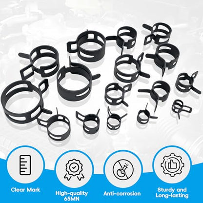 130Pcs 6-25mm Spring Band Hose Clamps With Hose Clamp Plier Assortment Kit，Constant Tension Radiator Hose Clamps，for Fuel Lines, Silicone, Vacuum Hoses，Water Pipe