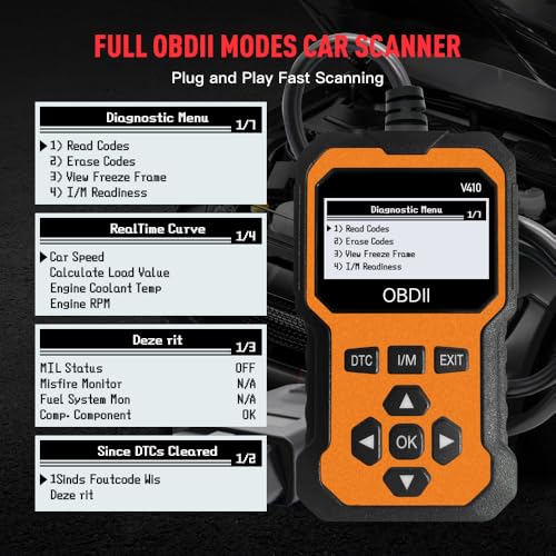 OBD2 Scanner V410 Car Diagnostic Tool – Auto Code Reader for All Vehicles, Engine Fault Code Reader Scan Tool with Live Data/Freeze Frame & Fix Suggestions Orange and Black