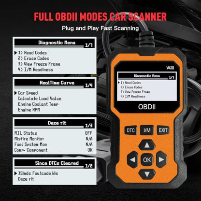 OBD2 Scanner V410 Car Diagnostic Tool – Auto Code Reader for All Vehicles, Engine Fault Code Reader Scan Tool with Live Data/Freeze Frame & Fix Suggestions Orange and Black