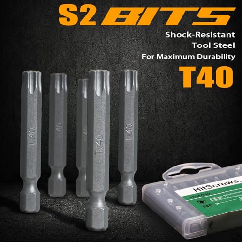 2" Magnetic T40 Torx Bits, S2 Steel Star Screwdriver Bits, 1/4" Hex Shank, CNC Precision Tips, 10-Pack in Slide-Out Storage Case, Drill/Impact Driver Compatible - size: T40