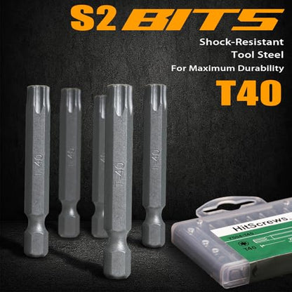 2" Magnetic T40 Torx Bits, S2 Steel Star Screwdriver Bits, 1/4" Hex Shank, CNC Precision Tips, 10-Pack in Slide-Out Storage Case, Drill/Impact Driver Compatible - size: T40