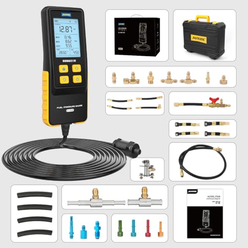 Digital Fuel Pressure Gauge Kit, 0-426.6 PSI Automotive Fuel Pressure Tester with 2.8" Backlit Screen, Temperature Display, 20+ Adapters, Multi-Unit Switching