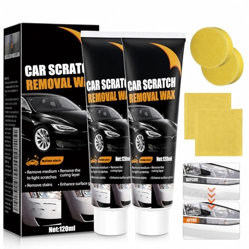 2026 Upgraded Scratch Remover for Vehicles, Car Scratch Removal Wax Kit for Scratches, Swirl Marks & Stains, with Sponges & Towels, Car Paint Scratch Repair Paste for All Vehicles, Easy to Use, 2 Pack