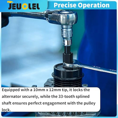 1/2"Dr M10 Alternator Wrench, 33 Teeth Alternator Pulley Socket Drill Bit, 10mm x 12mm Tip Alternator Decoupler Pulley Tool Socket for Precision Installation and Removal of Automotive Pulleys
