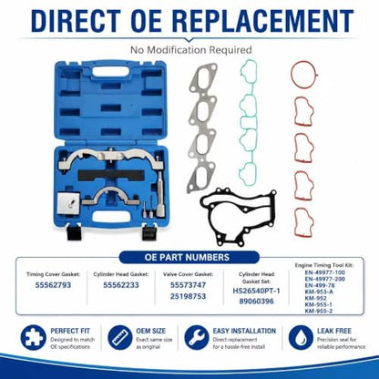 1.4L Head Gasket Set Timing Chain Tool Fit For Buick Chevy Cadillac 2011-21 | Fits Buick Encore Chevy Cruze Limited Sonic Trax Volt Cadillac Elr Timing Cover/Water Gasket Hs26540pt-1 Es72474 94311sx - size: Gasket set GM 1.4L