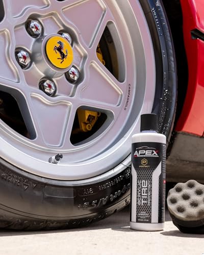 Apex Acrylic Tire Shine and Applicator - USA Made -16 oz - Semi-permanent - Multi Month Durability - Fast Drying Car Acrylic Shine - No Sling - Glossy Finish - Extreme Dressing