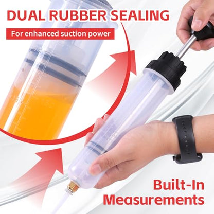 MaxWorks Manual Fluid Extraction and Filling Pump 200cc 7oz Multi Purpose Syringe Suction Gun for Oil Brake Fluid Coolant and Gear Lube with Extension Hoses (51044) - size: 200cc