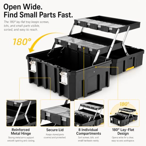 TLGREEN 4-Tier Stackable Rolling Tool Box with Cantilever Tray | Tool Storage System with 180-Degree Cantilever Tray; Faster Access to Frequently Used Accessories And Small Parts