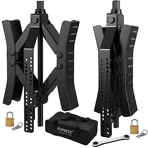 RVMATE RV Camper Wheel Chock Stabilizer Scissor, X Chocks (2 Packs) | for RV Travel Trailer Tires, X Chock for Locking Tandem Wheels When Parked on Uneven Surfaces, Black. - color: Black