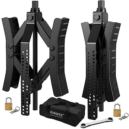 RVMATE RV Camper Wheel Chock Stabilizer Scissor, X Chocks (2 Packs) | for RV Travel Trailer Tires, X Chock for Locking Tandem Wheels When Parked on Uneven Surfaces, Black. - color: Black