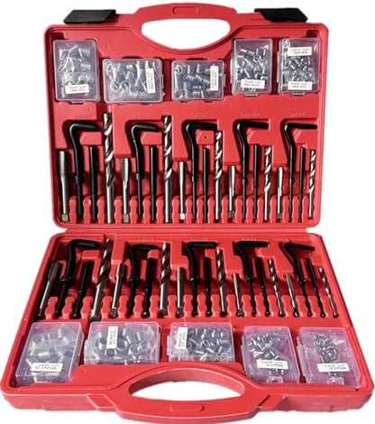 Thread Repair Kit, 338PC Helicoil Repair Kit with Metric & SAE HSS Drill Bit and Wire Thread Inserts, M5 M6 M8 M10 M12 1/4" 5/16" 3/8" 7/16" 1/2" - size: 338PC Metric & SAE
