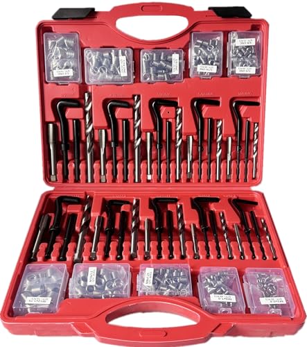 Thread Repair Kit, 338PC Helicoil Repair Kit with Metric & SAE HSS Drill Bit and Wire Thread Inserts, M5 M6 M8 M10 M12 1/4" 5/16" 3/8" 7/16" 1/2" - size: 338PC Metric & SAE