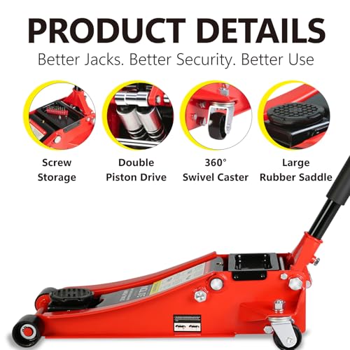 Floor Jack 3 Ton, Low Profile Floor Jack, Heavy Duty Steel Racing Jacks with Single Piston Quick Lift Pump, Hydraulic Car Jacks Lifting Range 3.3"-18.5" (3 Ton) - size: 3 Ton