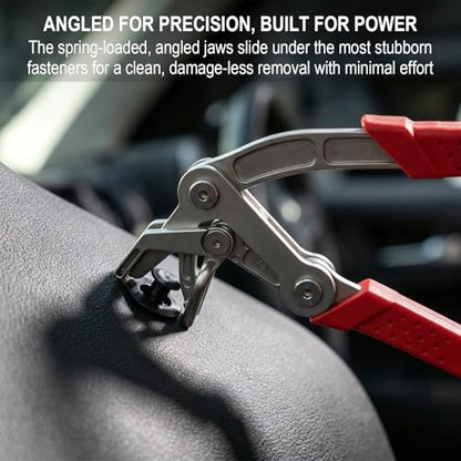 Car Clip Pliers,Auto Fastener Clip Removal Pliers,Spring Loaded Panel Removal Tool for Door Trim, Push Pins,Rivets, Red,1 Pack