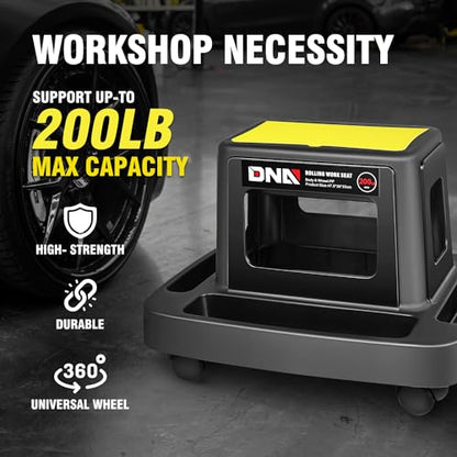 DNA Motoring Mobile Plastic Tool Seat Rolling Garage Work Stool with Under-Seat Storage & Tray for Workshop Auto Repair Shop, Yellow/Black, TOOLS-00368 - style: UP200lbs Blue